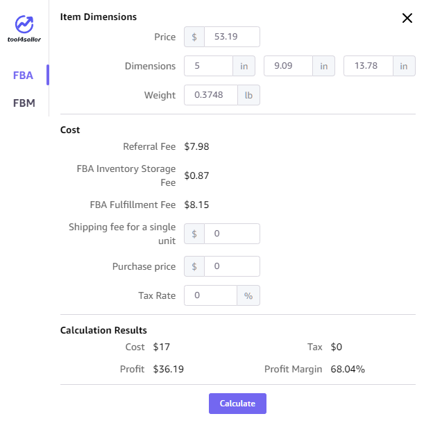 Tool4seller FBA & FBM Profit Calculator