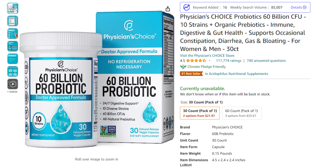 Amazon Physician's CHOICE Probiotics
