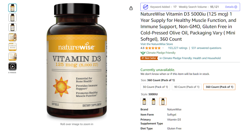 NatureWise Vitamin D3 Amazon listing page