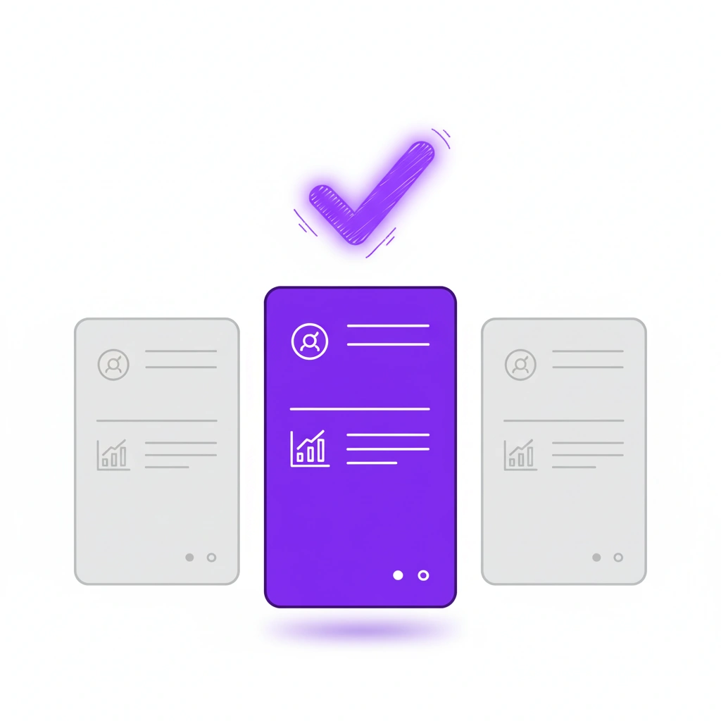 Illustration of three product cards with the central one highlighted, symbolizing AI-powered competitor analysis.